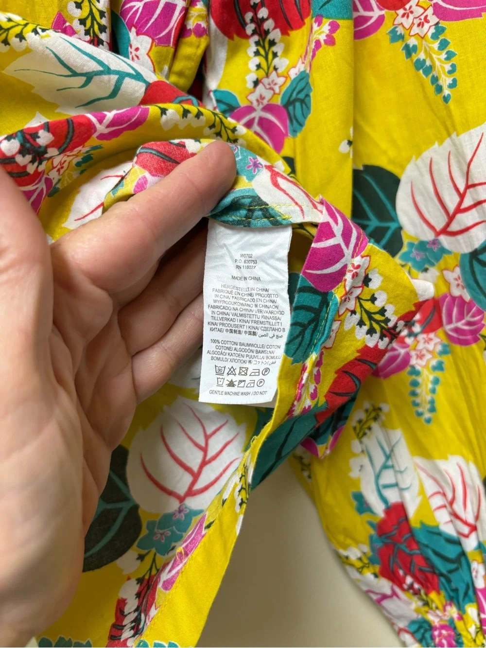 BODEN Heather Yellow Floral Leaf Ruffle V Neck Puff Sleeve Cotton Top - Size 6